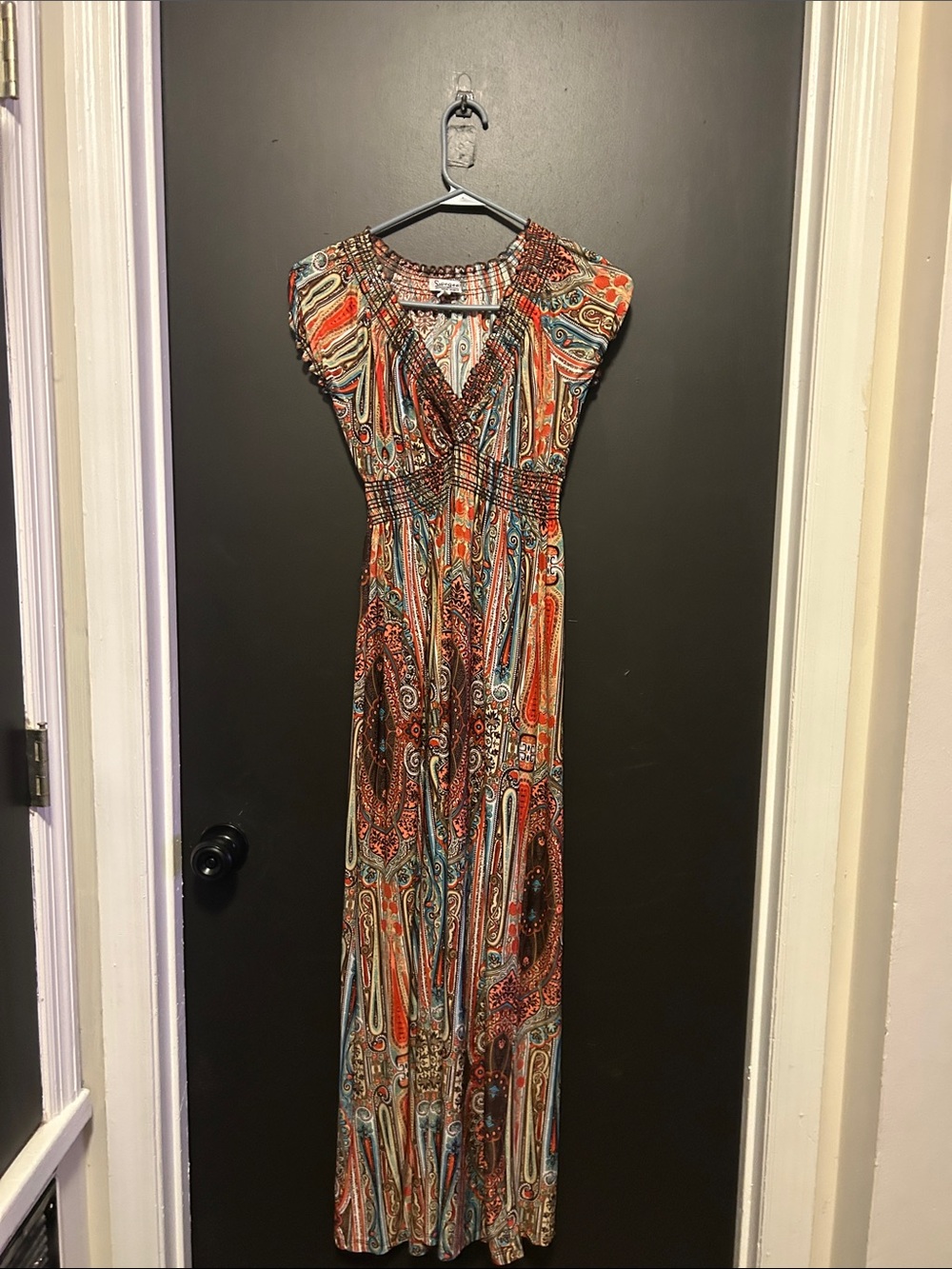 Soprano Multicolor Paisley Maxi Dress with Rust and Teal Accents